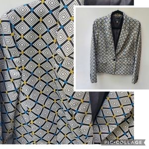 Geo Retro Print Single Waist Button Blazer Y2K Art to Wear  Size 8